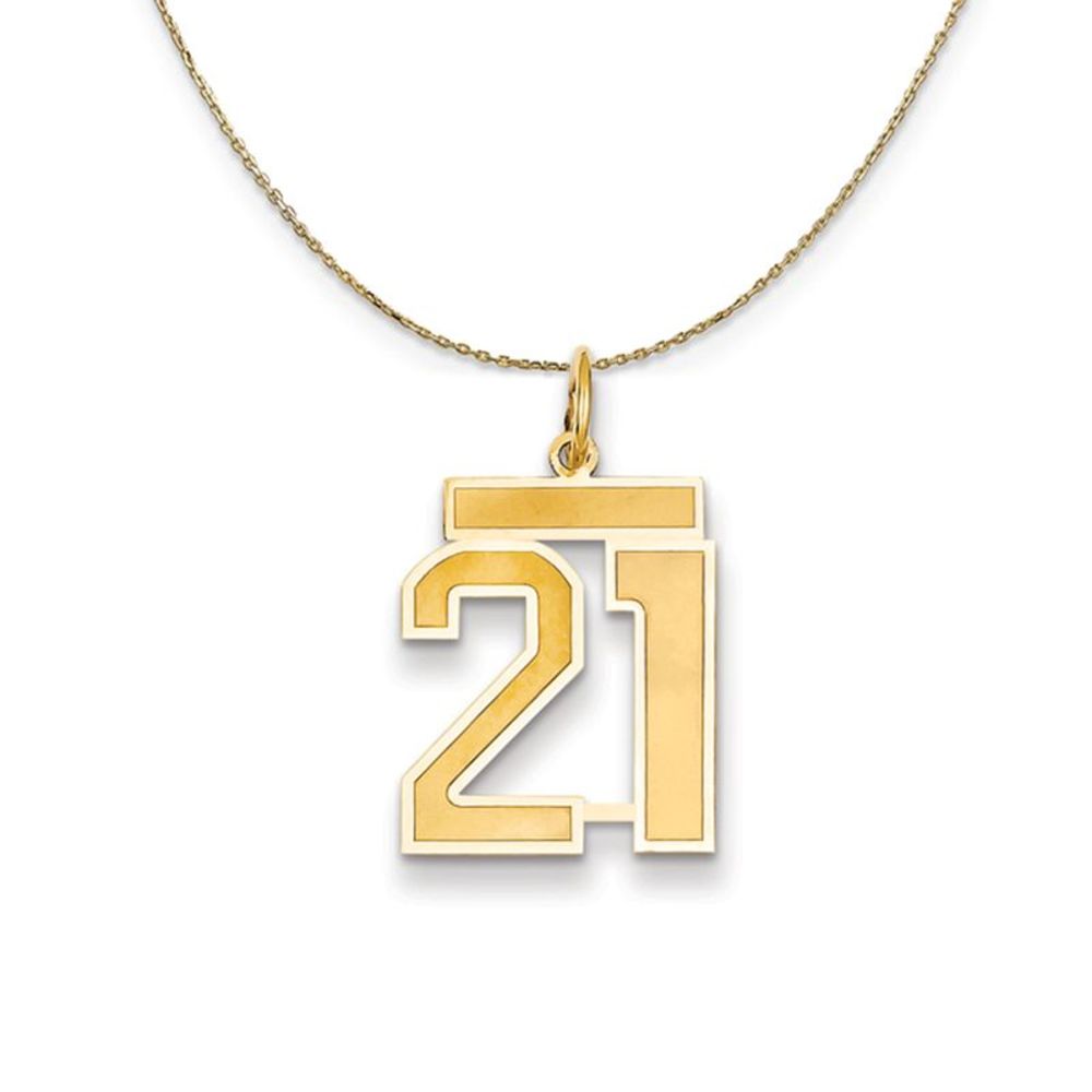 14k Yellow Gold, Jersey, Med Number 21 Necklace - 18 Inch
